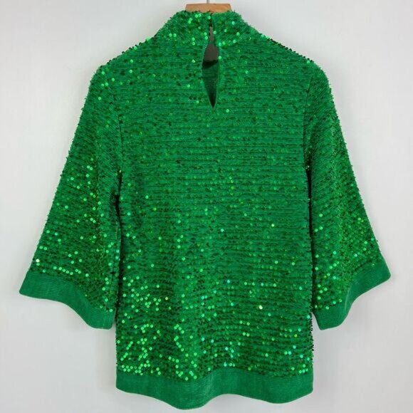 ZARA NEW SEQUIN KNIT VELOUR TUNIC TOP LIMITED EDTION GREEN SIZE SMALL - Picture 14 of 15